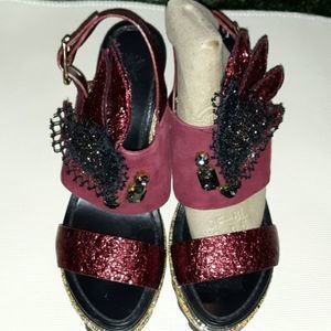 SANCHITA SUEDE AND LEATHER BURGUNDY PLATFORM SANDA